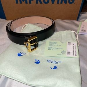 Black Leather Belt with Gold Buckle